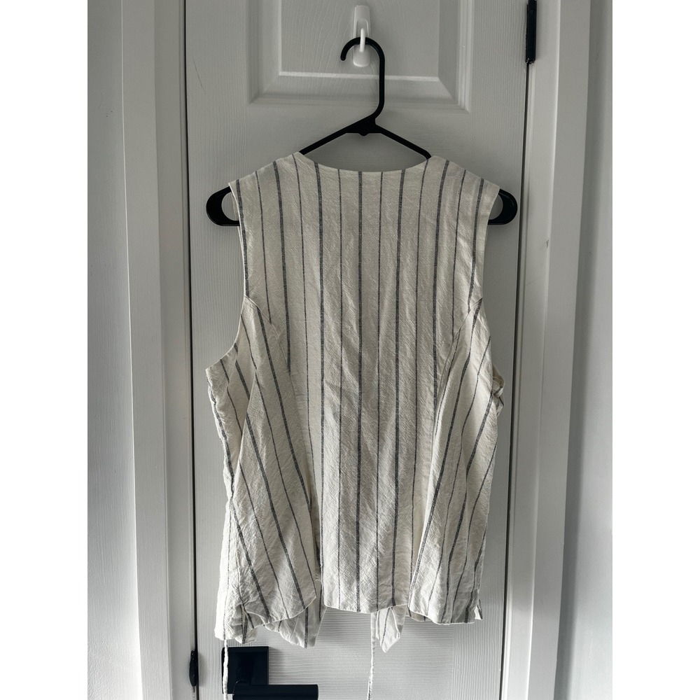 Old Navy Womens XL Ivory Navy Blue Striped Sleeveless Side Tie Wrap Vest Linen - Picture 8 of 9
